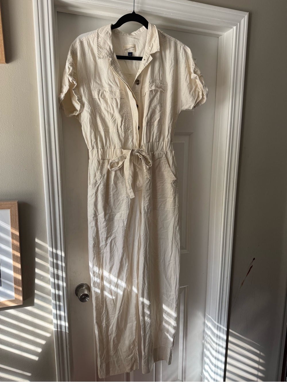 Universal Thread Cream Short-Sleeve Utility Jumpsuit Dress